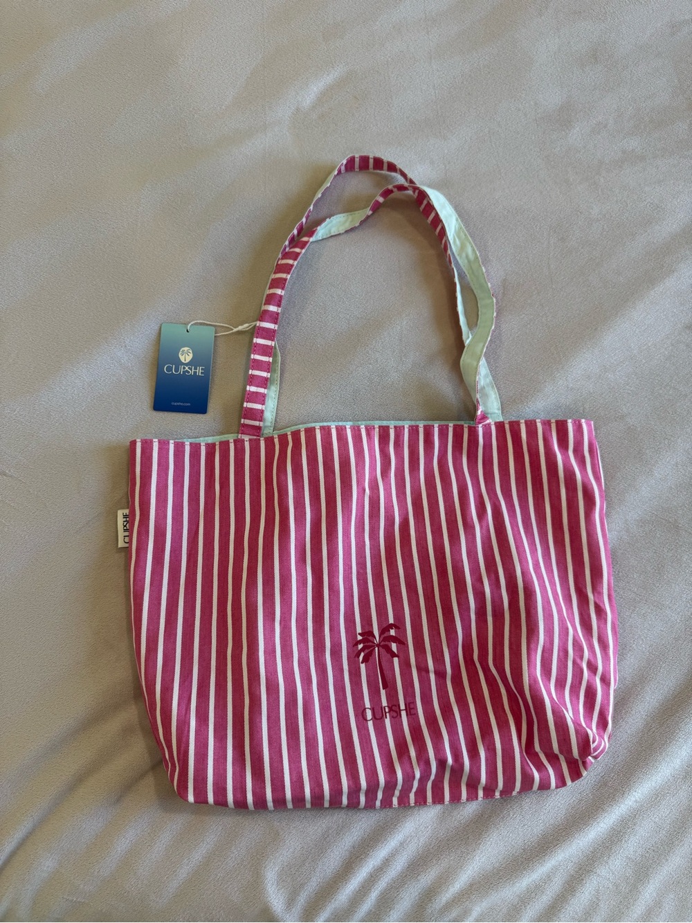 Cupshe Pink and White Striped Canvas Tote